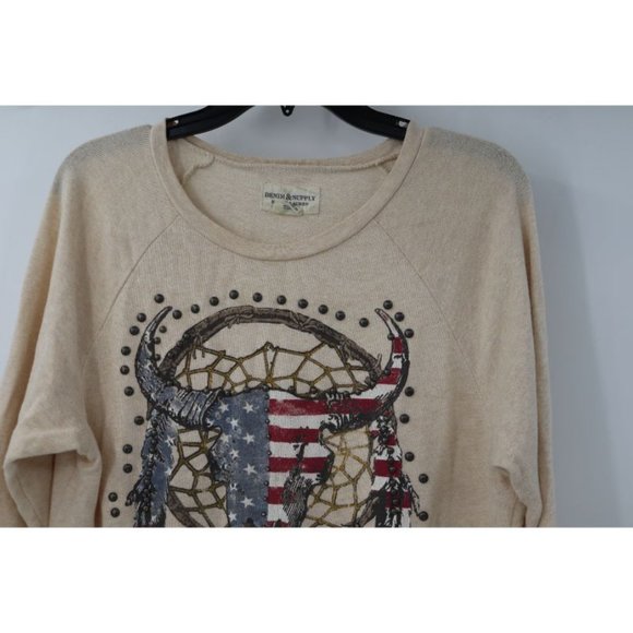 Denim & Supply Ralph Lauren‎ Sweatshirt Womens M Dream Catcher Studded Cream - Picture 2 of 11